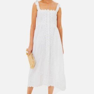 NWT Juliet Dunn Tie Shoulder 100% Cotton Dress in White Ric Rac, Size 3 Large
